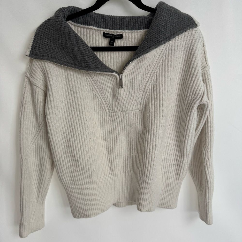 Banana Republic Women’s Sz XS Chunky Half Zip White Gray Sweater